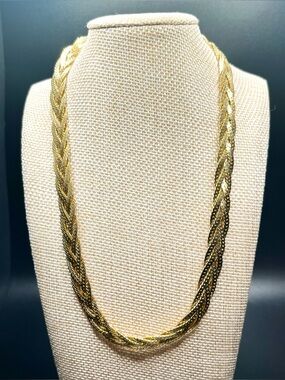 Vintage 80s style gold tone braided chain necklace chunky twist 16”